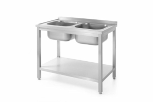 Dupla mosogatós rozsdamentes asztal polccal – Kitchen Line – 1000x600x(H)850mm - HENDI 811887