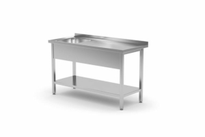 Egy mosogatós rozsdamentes asztal polccal –  Kitchen Line –  1000x700x(H)850mm - HENDI 812938