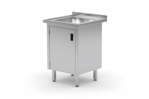 Rozsdamentes mosogatós asztal szekrénnyel – heggesztett  -mélység: 600 mm – Profi Line – 600x600x(H)850mm - HENDI 813522