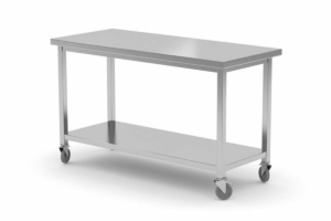 Mozgatható rozsdamentes asztalok polccal – mélység 700mm –  Kitchen Line – 1000x700x(H)850mm - HENDI 815786